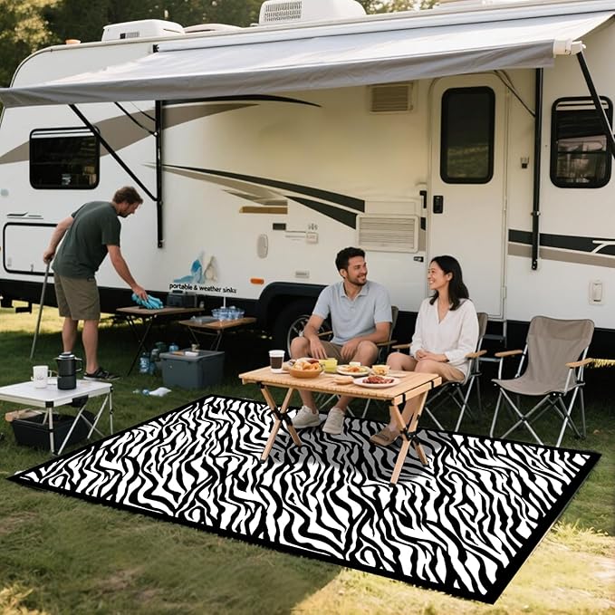WILDROOTS 5x8 Feet Tiger Stripe Plastic Outdoor Rug, Stain Resistant Waterproof Reversible Outdoor Patio Rug, Fade Resistant Camping Rug
