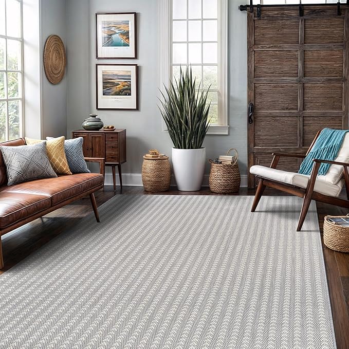 Washable Outdoor Rug 6x9 Modern Area Rugs Outdoor Carpets Striped Pattern Non Shedding Waterproof Easy Clean Patio Deck Porch Living Room Bedroom Garden RV (6 X 9 Gray)