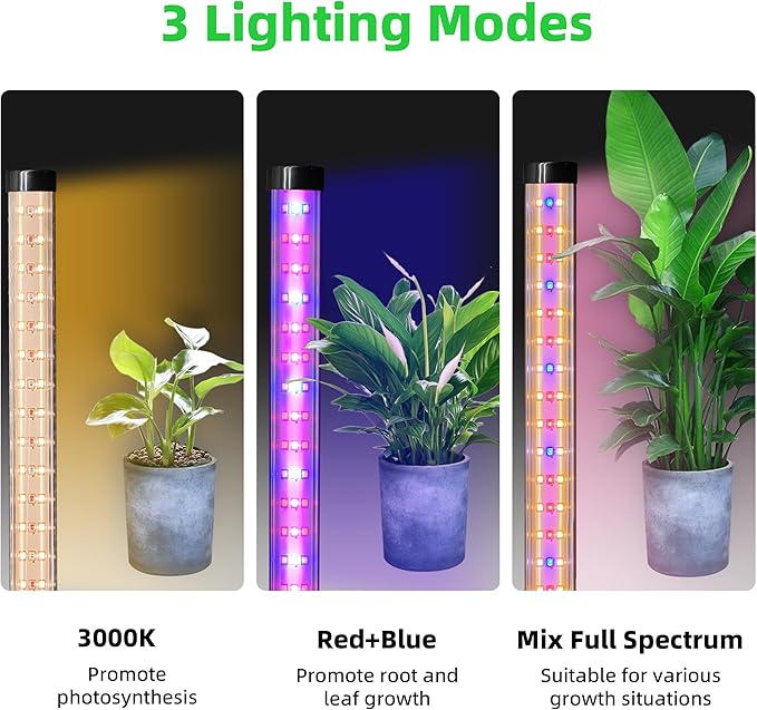 Standing Grow Light for Indoor Plants with Timer,42W Vertical Grow Lights for Indoor Plants Full Spectrum,4FT T8 243LED Plant Lights for Indoor Growing with On/Off Timer Function, 2 Pack
