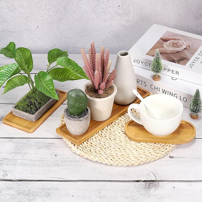 PATIKIL Bamboo Wood Saucer, 6.5x3 Inch Oval Mini Plant Tray Bonsai Plants Saucer Succulent Pot for Home Balcony Patio