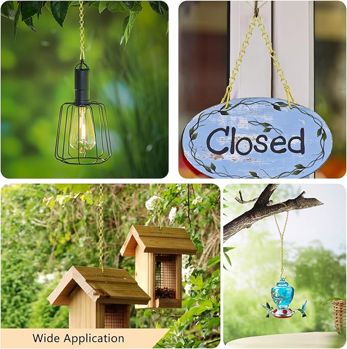 garini 26 Inch Hanging Basket Chain with Hooks, Gold Hanging Chain for Hanging Bird Feeders, Billboards, Chalkboards, Basket, Planters, Lanterns, Wind Chimes and Decorative, 4 Pack