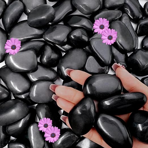 NUPICK 45lb Black River Rocks for Outdoor Landscaping, 1-2 Inch Pebbles for Indoor Plants, Natural Polished Aquarium Gravel, Decorative Rocks for Succulent, Garden, Vases Fillers, Bird Baths