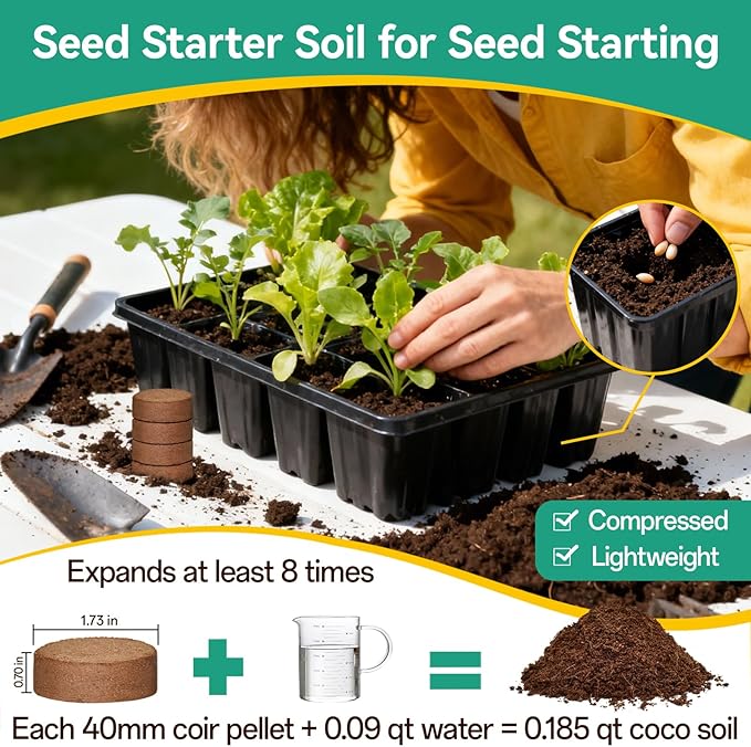 ZeeDix 100 Pcs (40mm) Compressed Coco Coir Fiber Potting Soil Seed Starters - Organic Coco Coir Pellet Fiber Soil for Planting Bonsai, Herbs, Plants, Flowers and Vegetables