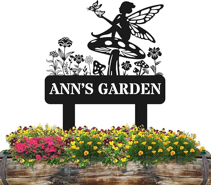 Personalized Metal Garden Sign, Custom Fairy Decor with Stake, Lucky Metal Yard Art, Garden Name Sign,Outdoor Decor,Patio Decoration,Home Present,Gardeners & Planters Gift