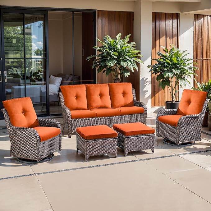 Belord Luxury 4" Thick Outdoor Cushion 3 Set - 22 x24 Inch 28D Sponge Filling Fade-Resistant Chair Cushion, Spill Proof Removable Patio Furniture Replacement Cushions for Sofa Bench Swing - Orange
