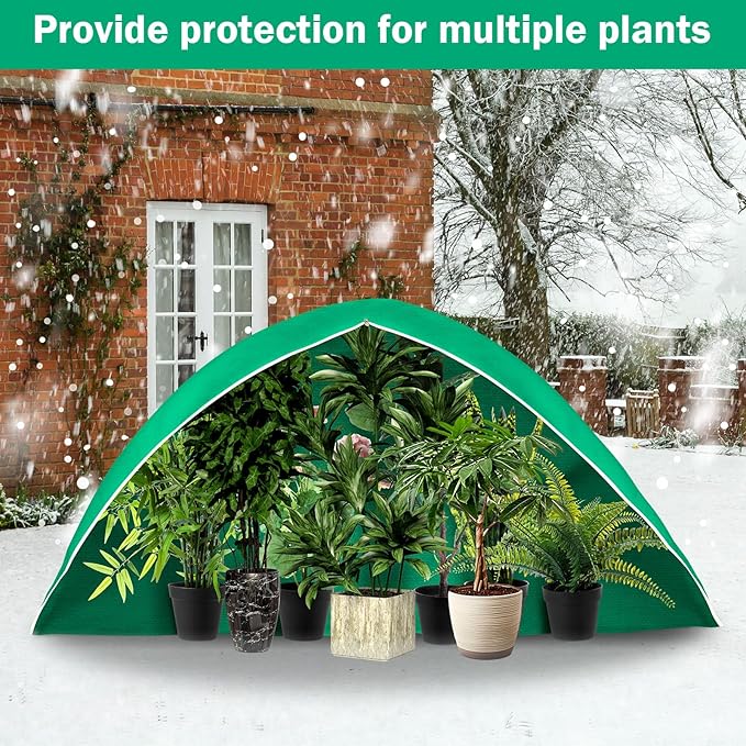 2 Pcs 10 x 10 ft Plant Covers Freeze Protection Extra Large Frost Cloth Plant Covers with Zipper Drawstring Winter Cold Weather Frost Blankets for Outdoor Palm Fruit Tree and Shrubs (Green)