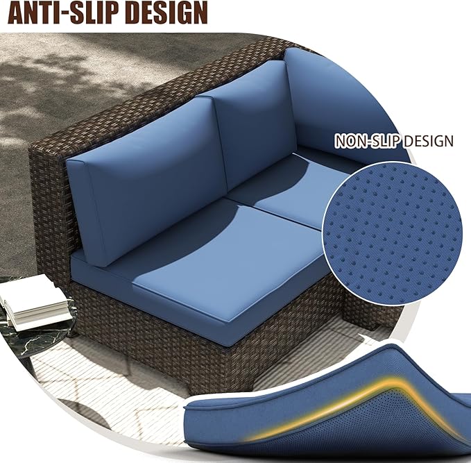 14 Pieces Replacement Patio Cushion for Outdoor Sectional Furniture, Waterproof Outdoor Cushion for 6-Seat Wicker Patio Sofa Sets, 3.2'' Thick with 25D Foam (Blue, 25.2x25.2 Inches)