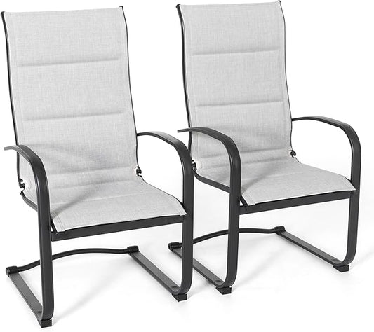 NUU GARDEN Patio Chairs Set of 4, All Weather Outdoor Padded Textilene Patio Dining Chairs, Breathable Spring Motion Textile High Back Outdoor Dining Chairs for Backyard, Lawn, Deck, Gray