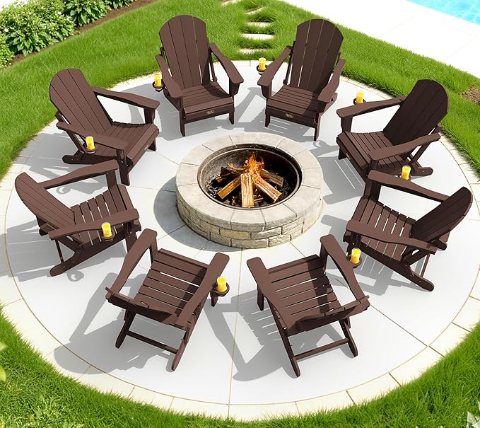 SERWALL Folding Adirondack Chair Set of 4 for Patio Garden Outdoors Fire Pit- Coffee