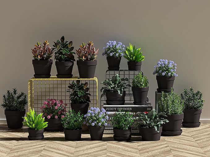12 PCS Small Mini Black Clay Pots with Drainage Holes, 2.5inch Terra Cotta Pot Clay Ceramic Pottery Planter, Succulent Nursery Pot/Cactus Plant Pot, for Indoor/Outdoor Plants, Crafts, Wedding Favor