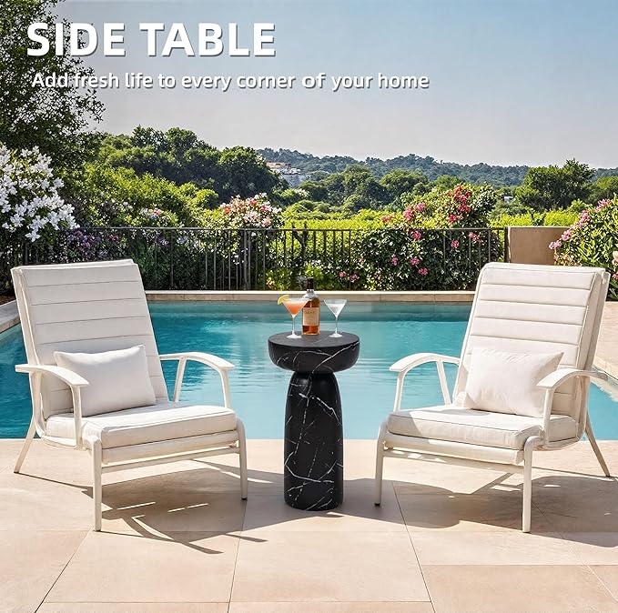 24" Large Side Table Outdoor, Modern Artistic Marble Pedestal End Table, Multi-Functional & Decorative Coffee Table, Accent Table for Garden Patio Porch Balcony or Living Room Decor