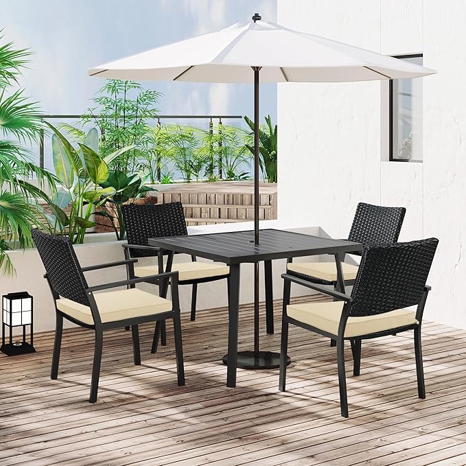 Outdoor Chair Cushions 18.5x16 Inch Water Resistant Patio Chair Cushions with Tie 3 Year Color Fastness Thick Outdoor Seat Cushion for Patio Furniture Beige Set of 4