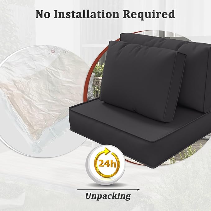 14-Piece Outdoor Cushions for Patio Furniture Thick Outdoor Chair Cushions 5" Foam High-Density Water-Resistant Deep Seat Cushion for 6-Seat Sectional Sets Liner&Cover Grey