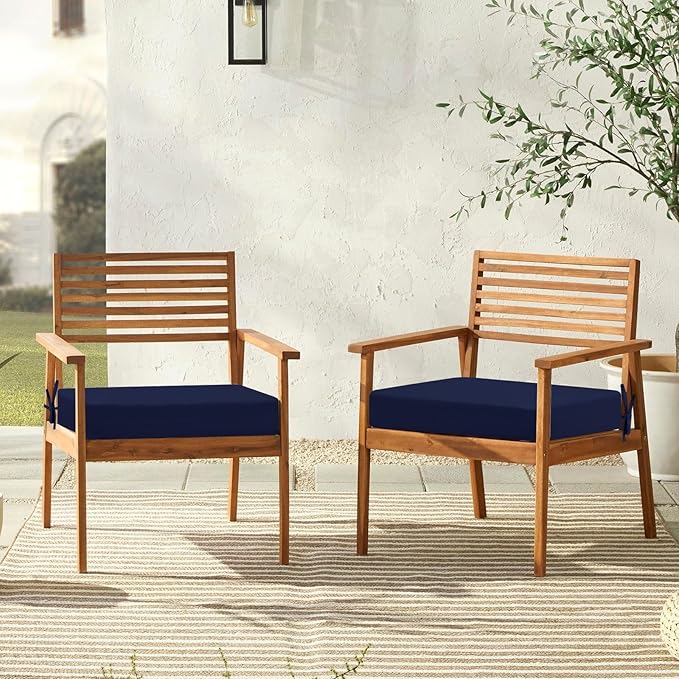 downluxe Outdoor Chair Cushions Set of 2 for Patio Furniture, Water-Resistant Square Corner Patio Chair Cushions with Ties, High Density Foam Outdoor Seat Cushion, 18.5" X 16" X 3", Navy