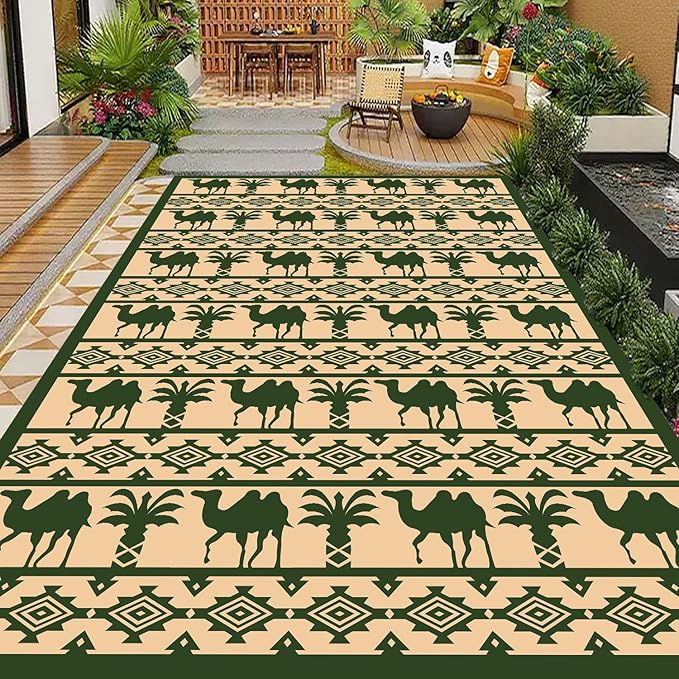 WILDROOTS 5x8 Feet Plastic Tropical Green Outdoor Rug, Stain Resistant Waterproof Reversible Outdoor Patio Rug, Fade Resistant Camping Rug