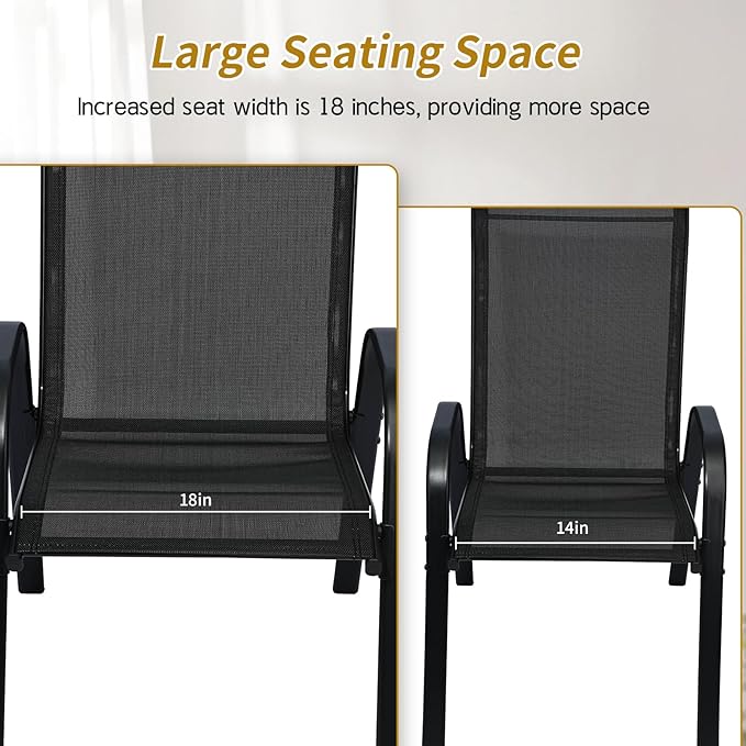 Stackable Outdoor Patio Dining Chairs with Backrest/Armrests for Lawn Garden Balcony Deck Camping-Set of 2 Or 4 (4, Black)