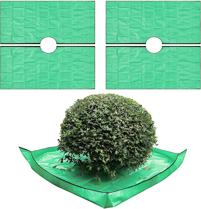 2 Pack Landscape Tarp for Trimming,Garden Tree Pruning Waterproof,Four Corners Has Corner Buckles Can Stand Up Fasten Around Trees and Shrubs,78.7"X78.7" Pruning Tarp with 12 inch Hole