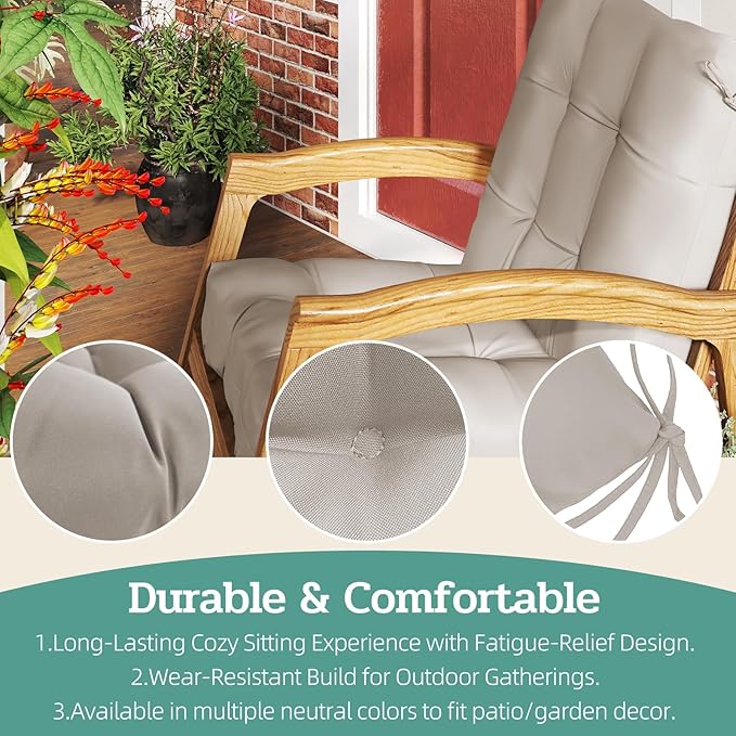 Outdoor Chair Cushion, 42x21x4 Inch Patio Cushions for Dining/Rocking Chairs, High Back Soft Seat Pad with Ties, Indoor Outside Use, Fade-Resistant & Waterproof, Beige