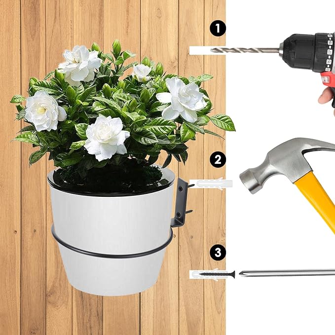 8 Pack 6 Inch Flower Pot Holder Rings, Wall Mounted Metal Planter Hangers with Screws, Indoor Outdoor Plant Stand Hanging Brackets for Garden Decor