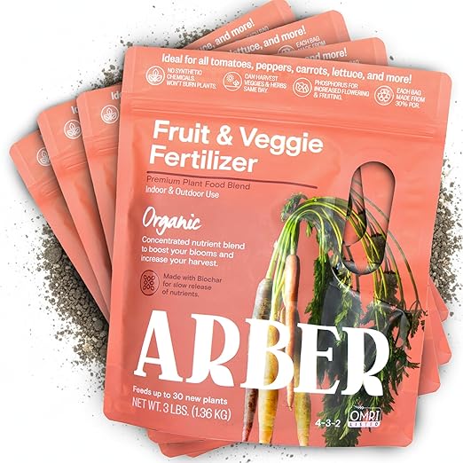Organic Fruit & Vegetable Granular Fertilizer 4-Pack, 4 lb - Nutrient-Dense Plant Food - Builds Soil Health, Strengthens Roots, Improves Moisture Retention - Safe for Organic Gardening & Pollinators