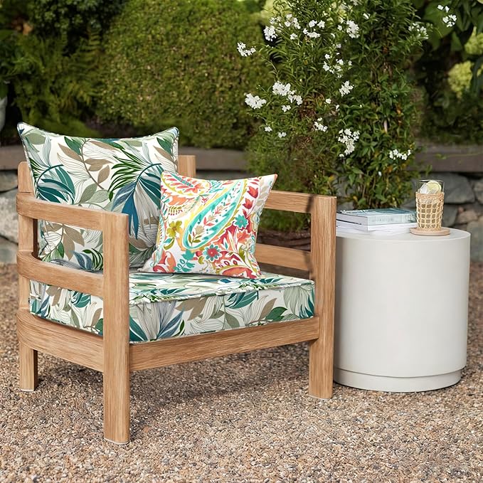 Outdoor Deep Seat Cushion Set, Water Repellent 24"x24" Patio Thick Cushions Replacement with Seat & Back Pillow for Patio Sofa, Wicker Chair, Couch - Lush Leaf Green