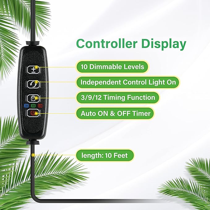 iPower 40W LED Plant Grow Light Strips Full Spectrum for Indoor Plants with Auto ON/Off 3/9/12H Timer, 10 Dimmable Levels 48 LEDs Per Tude, for Hydroponics Succulent, 3 Tubes*2, Yellow