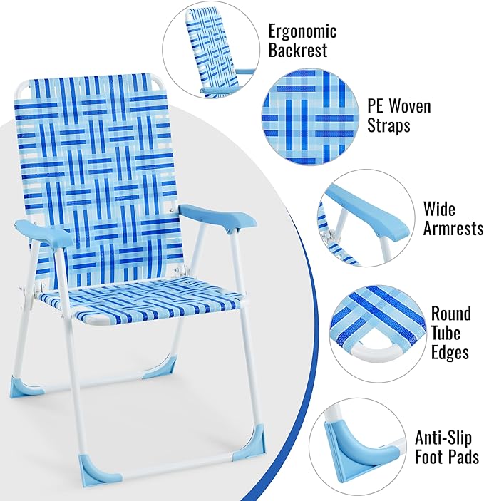 Yaheetech Patio Webbed Lawn Chairs, Outdoor Nylon Fabric Portable Camping Chair Folding Dining Chairs for Beach Yard Garden