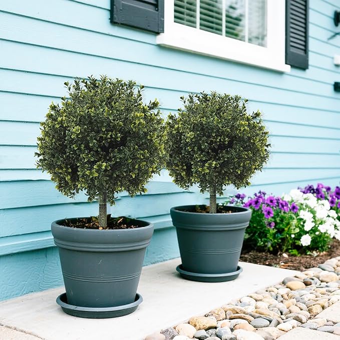 2-Pack 29" UV-Resistant Boxwood Topiary Ball Trees | Artificial Outdoor Plants with Ground Spikes for Porch, Patio, Planters & Indoor Decor