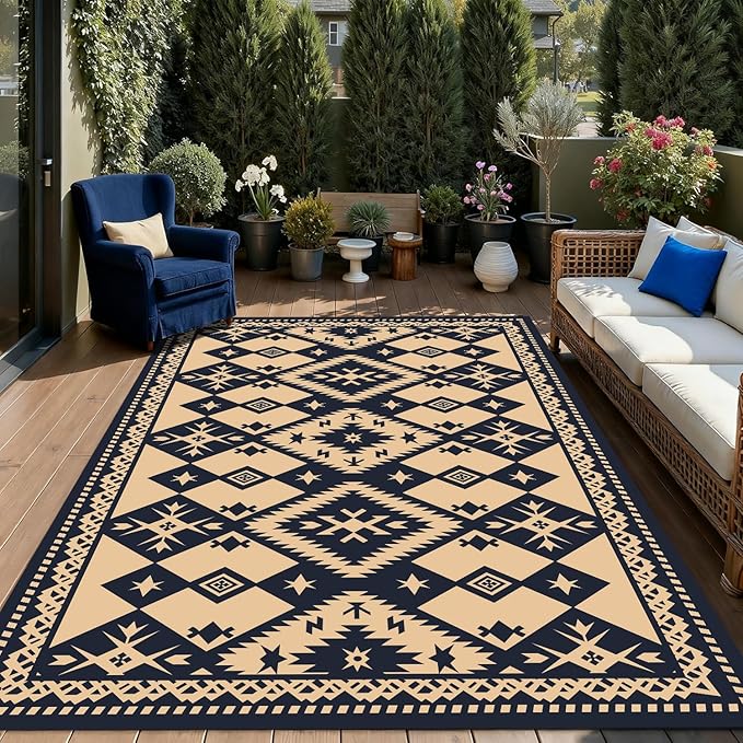 WILDROOTS 5x8 Feet Plastic Bohemian Outdoor Rug, Stain Resistant Waterproof Reversible Outdoor Patio Rug, Fade Resistant Camping Rug