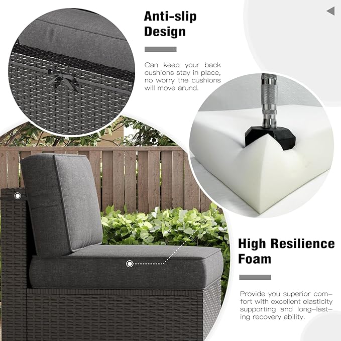 LayinSun Outdoor Furniture Replacement Cushions for 6 Seat Patio Rattan Wicker Sectional Conversation Sofa Set, 14-Piece Cushions Set