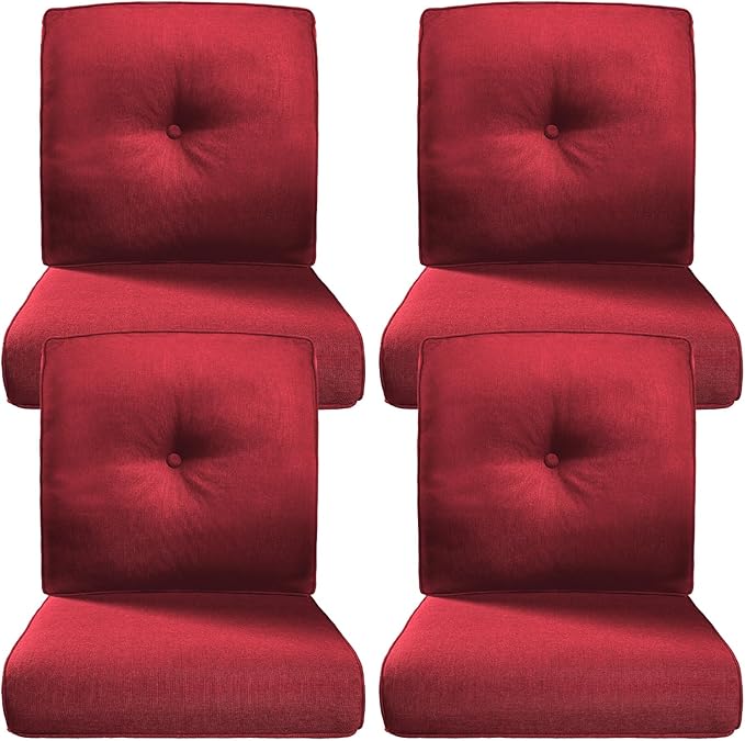 Belord Luxury 4" Thick Outdoor Cushion 4 Set - 22 x24 Inch 28D Sponge Filling Fade-Resistant Chair Cushion, Spill Proof Removable Patio Furniture Replacement Cushions for Sofa Bench Swing - Red