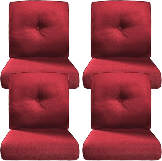 Belord Luxury 4" Thick Outdoor Cushion 4 Set - 22 x24 Inch 28D Sponge Filling Fade-Resistant Chair Cushion, Spill Proof Removable Patio Furniture Replacement Cushions for Sofa Bench Swing - Red