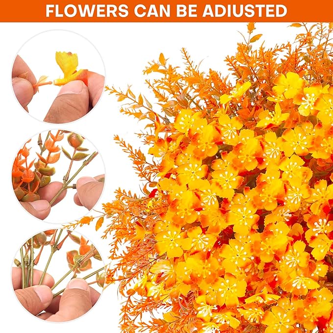 16 Bundles Artificial Mums for Outdoors Garden Home Decoration Fake Mums 2 Style Faux Silk Daisy for Outside Planter Front Porch Patio Indoor Home Wedding Garden Porch Window Box Planter Decoration