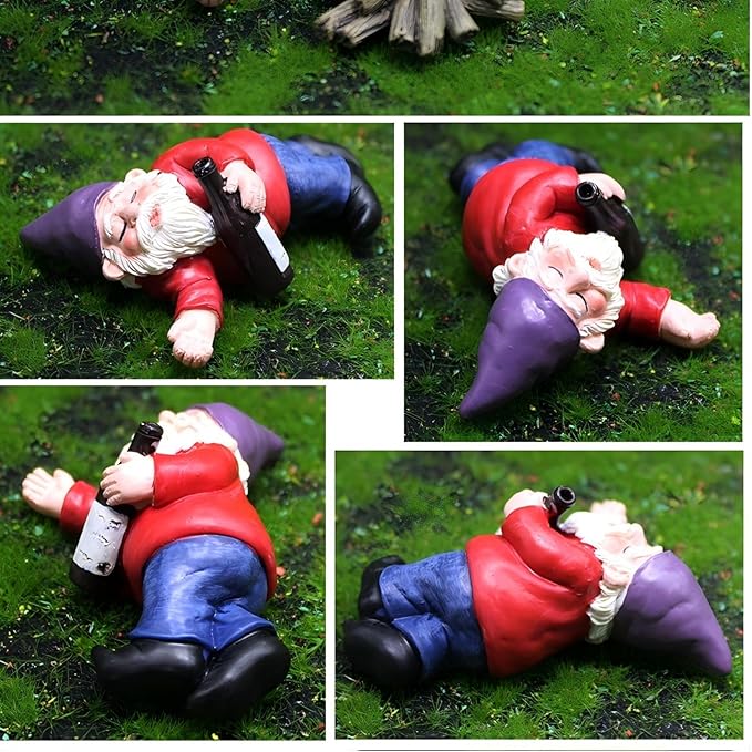 Miniature Garden Gnome Set with Campfire, 4 Piece Funny Gnome Figurines, Decorative Outdoor and Indoor Plant Pot Ornaments
