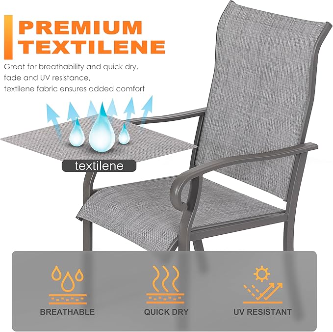 NUU GARDEN Patio Dining Chairs Set of 4, All Weather Textilene Patio Chairs,Powder-Coated Metal Frame Outdoor Patio Bistro Dining Chairs for Lawn Garden Backyard, Light Gray