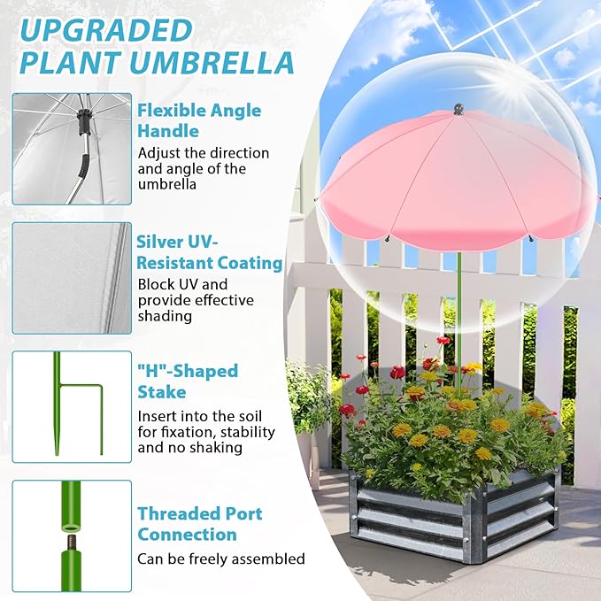 MJZ 2 Pack Plant Umbrellas for Outdoor Plants, 26" Garden Umbrella for Plants with Adjustable Angle, Plant Umbrella Provide Shade for Outdoor Plants Flower Pot Planting Beds (Pink, Blue)