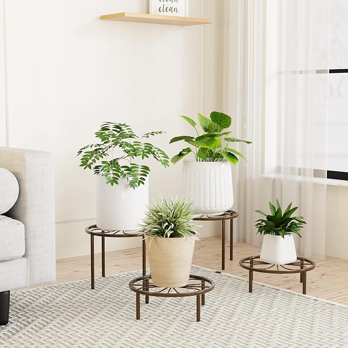 Brown Plant Stand Plant Riser - 10.24'' Metal Flower Stand for Garden Home, Anti-rust Plant Holder for Multiple Plant Indoor or Outdoor.