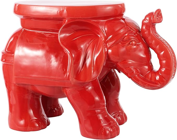 JONATHAN Y TBL1007B White Elephant 14.25" Ceramic Indoor/Outdoor Garden Stool Coastal, Contemporary, Transitional, Living Room, Bathroom, Garden Room, Patio, Red