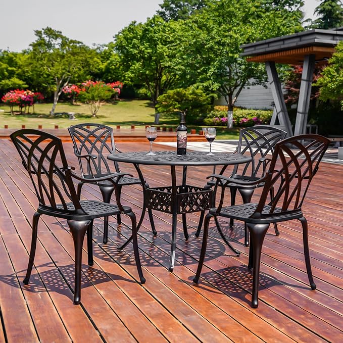 Outdoor Patio Chairs Set of 2, Cast Aluminum Biistro Dining Chairs Set of 2 with Armrest, Metal Patio Dining Chair for Garden Deck Backyard, Bronze