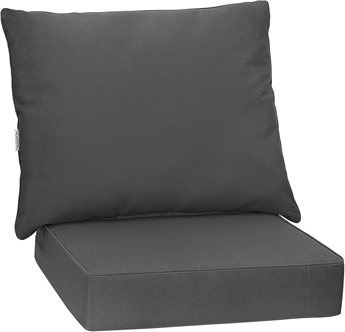 Giantex Patio Cushion Set, Deep Seat and Back Cushion, Outdoor Chair Pads with Ties, Cushion Replacement for Patio Furniture, Waterproof and High Resilient, 6 Inch Thick Indoor Floor Cushion