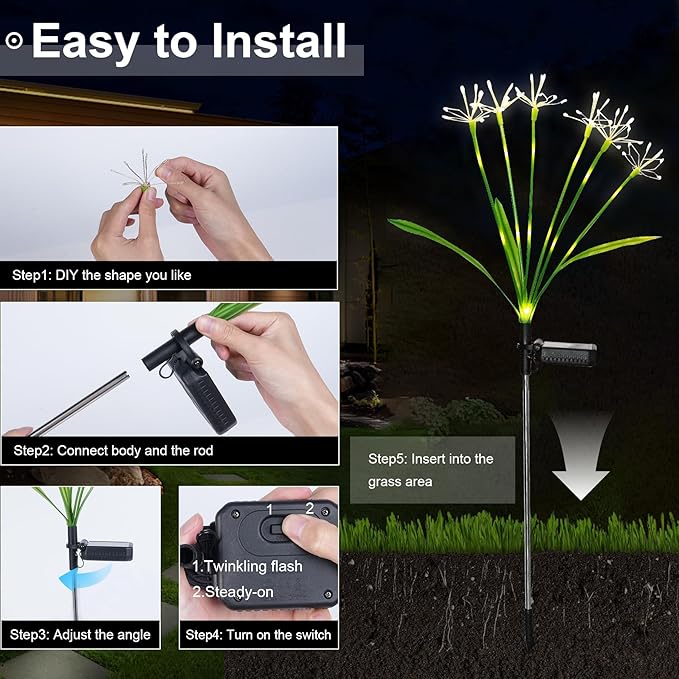 Solar Garden Lights Outdoor: Waterproof 2-Pack DIY Decorative Firework Lights with 2 Modes for Yard Patio Pathway Outside Fairy Decor - Christmas Gifts for Women Mom Mothers Day Warm White