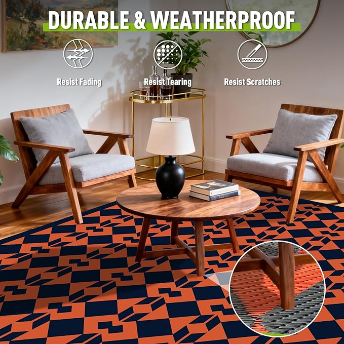 WILDROOTS 8x10 Feet Diamond Mask Plastic Outdoor Rug, Stain Resistant Waterproof Reversible Outdoor Patio Rug, Fade Resistant Camping Rug