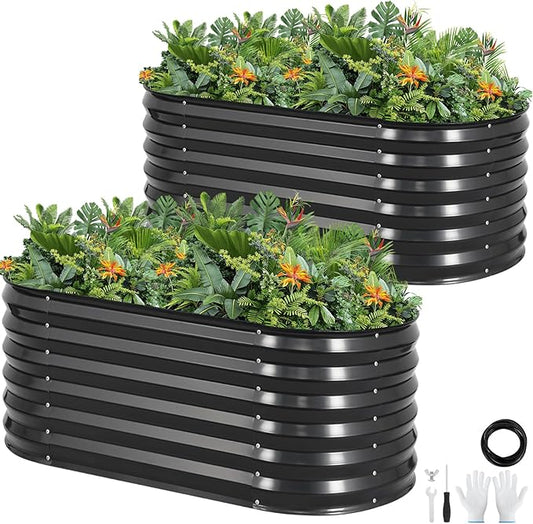 Galvanized Raised Garden Bed Outdoor |17'' Tall Planter Box Outdoor for Deep Root Plants | 2Pcs Raised Bed Kit for Gardening with Rubber Strip for Vegetables Flowers Fruits (Darkgrey, 4x2x1.4FT)