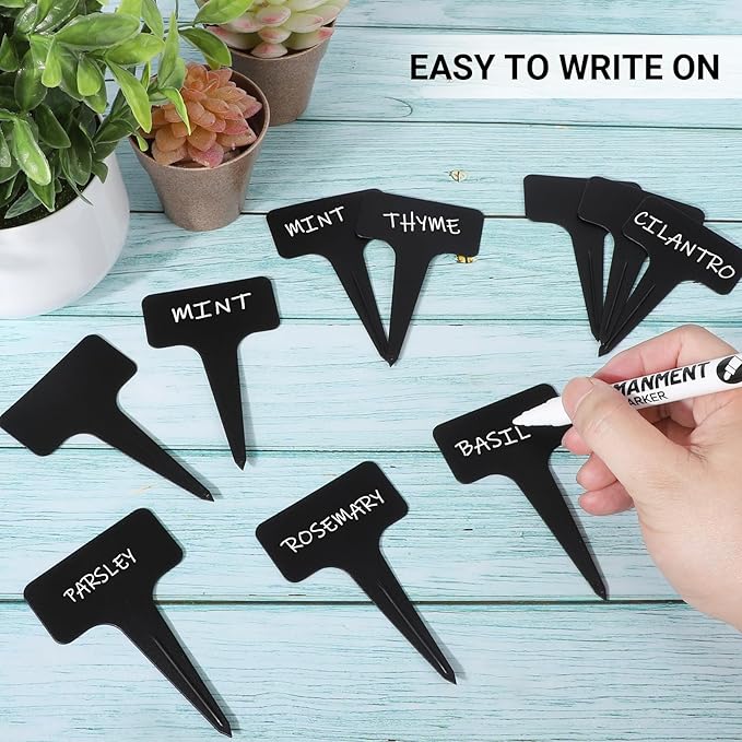 Greaner 300 PCS 4 Inch Garden Labels, Black T-Type Plant Tags and Labels, Plant Labels for Outdoor Garden, Nursery Garden Labels for Plants Herbs Flowers Vegetable Potted