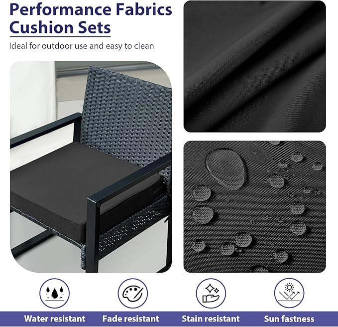 Outdoor Chair Cushions Set of 4,Waterproof Outdoor Seat Cushions for Patio Furniture,Patio Chair Cushion with Handle and Ties, Square Out Door Chair Pads,19" x 19" x 3", Black