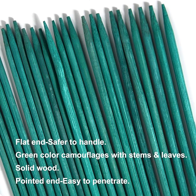 100 pcs 18 Inch Plant Sticks Support, Floral Plant Support, Wooden Sign Posting Green Bamboo Garden Sticks with 1 Roll Floral Tape and 1 Pack Garden Ties