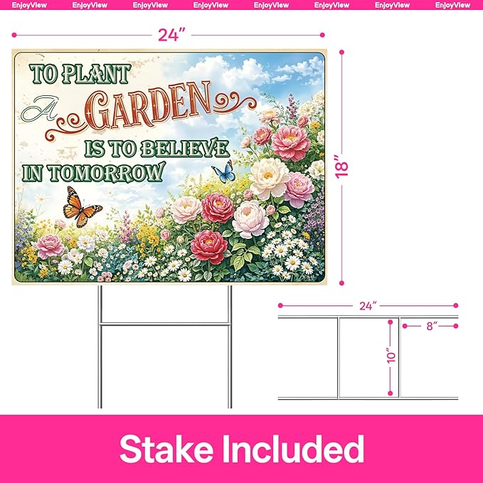Funny Garden Sign with H Stake 24"x18" Vintage Big Sign for Yard, Backyard, Patio & Porch Decor Corrugated Plastic Gardening Gifts for Women " TO PLANT A GARDEN"