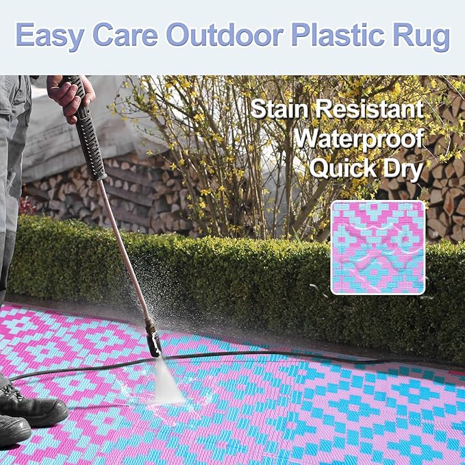 Wonnitar 8x10 Outdoor Rug, Large Waterproof Reversible Plastic Straw Rug for Patios, Indoor/Outdoor Area Rug Lightweight Camping Rug for Outside RV Balcony Garden Deck, Blue/Purple
