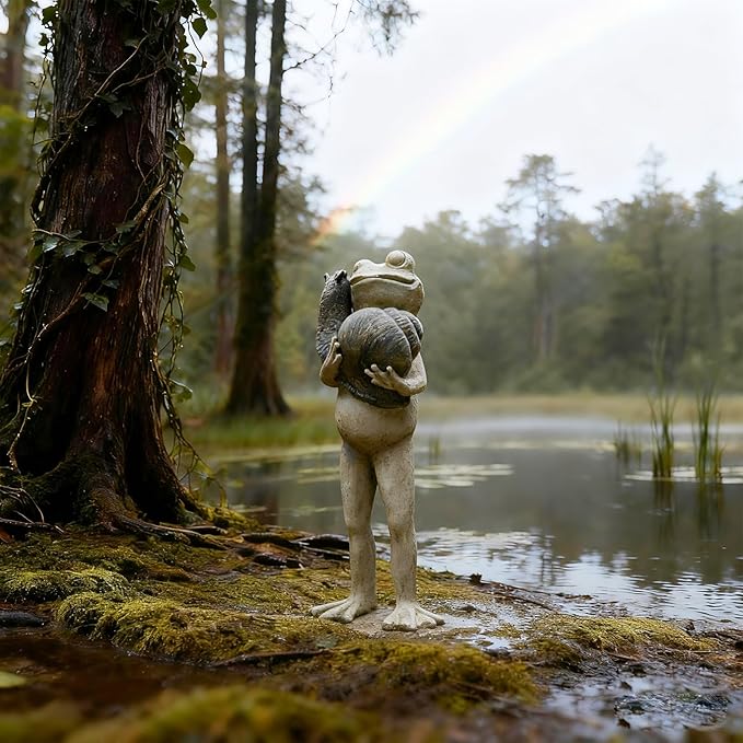 Frog with Snail Garden Statue – Whimsical Resin Decor Figurine for Yard Desk frog gifts for women Figurines Pathway Outdoor Unique Gift Idea for Garden Lovers Sculptures 5.9*3.25*4.25 LC Lcdecohome