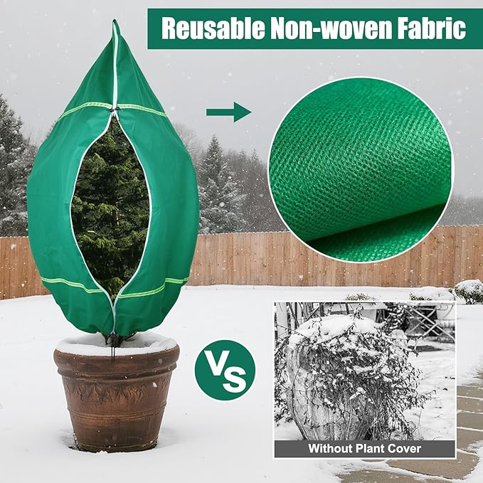 IC ICLOVER Plant Covers Freeze Protection for Winter, 4 Pack 47"x71" Frost Blankets for Outdoor Plants with Zipper Drawstring, Plant Freeze Protection Tree Cover Bags Cloth for Shrub Bush Fruit Potted